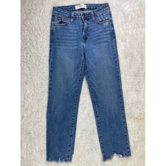 Just Black Size 25 Womens Jeans Straight Raw Hem Stretch Mid Rise Med Wa… - Picture 1 of 3